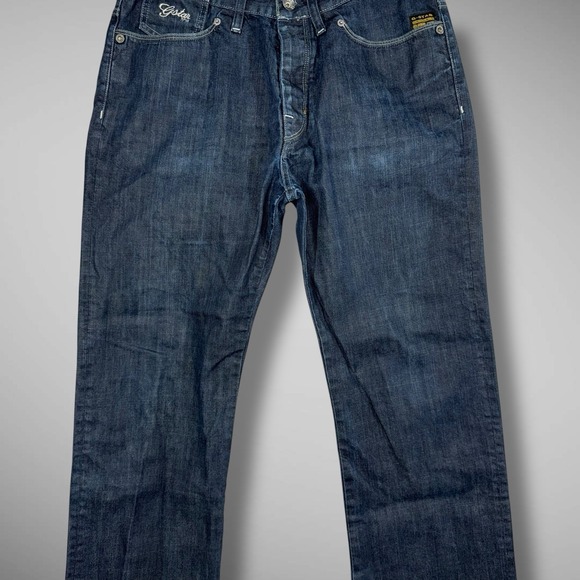 G-Star‎ Raw Jeans Mens 34x28 Blue Dark Wash Coder Straight Embroidered Hemmed - Picture 2 of 13